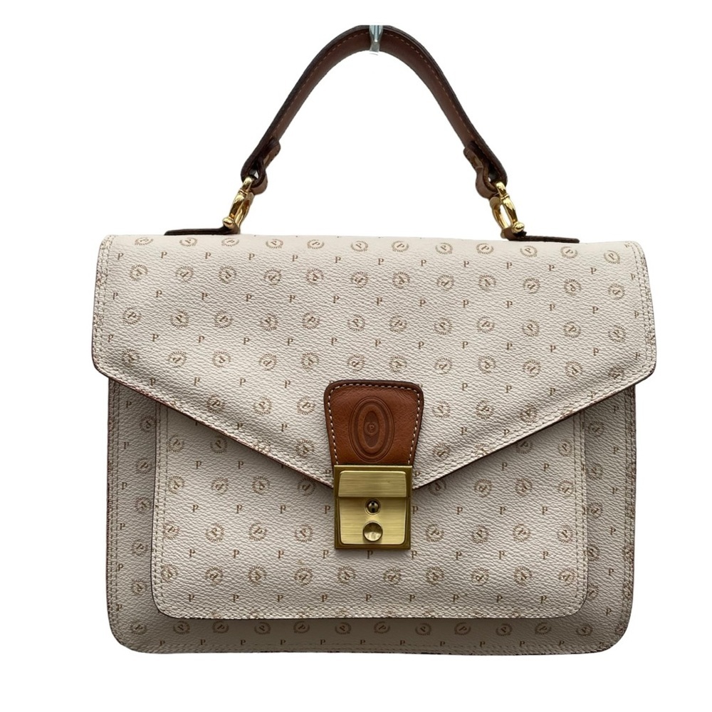 Pollini beige and brown monogram purse bag